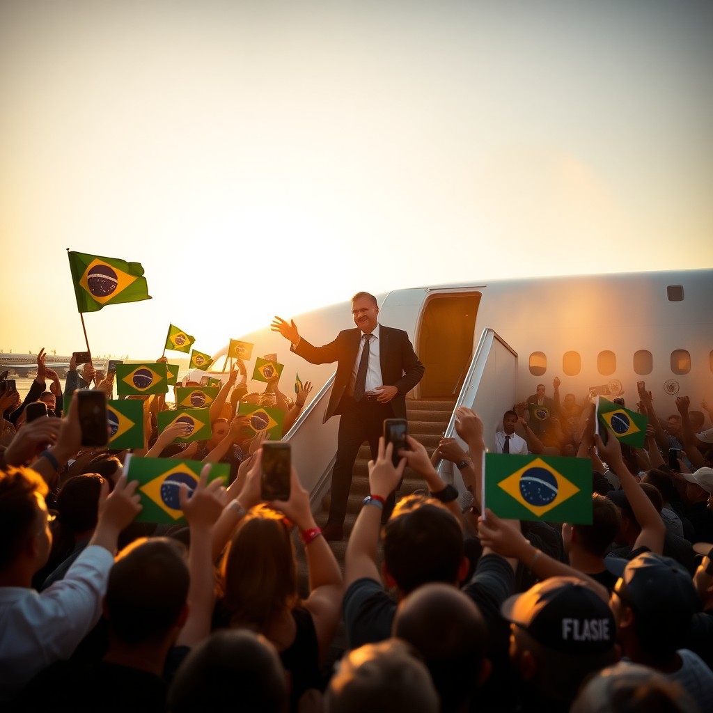 Apoiadores e aliados recepcionam Flávio Bolsonaro em aeroporto